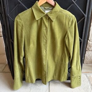 Faconnable Goatskin Suede Jacket, Luxury French Designer Women Blazer, Green